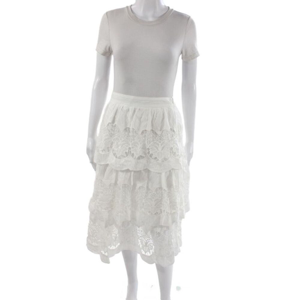 Farm Rio Women Peasant Midi Skirt White 100% Cotton Size XS